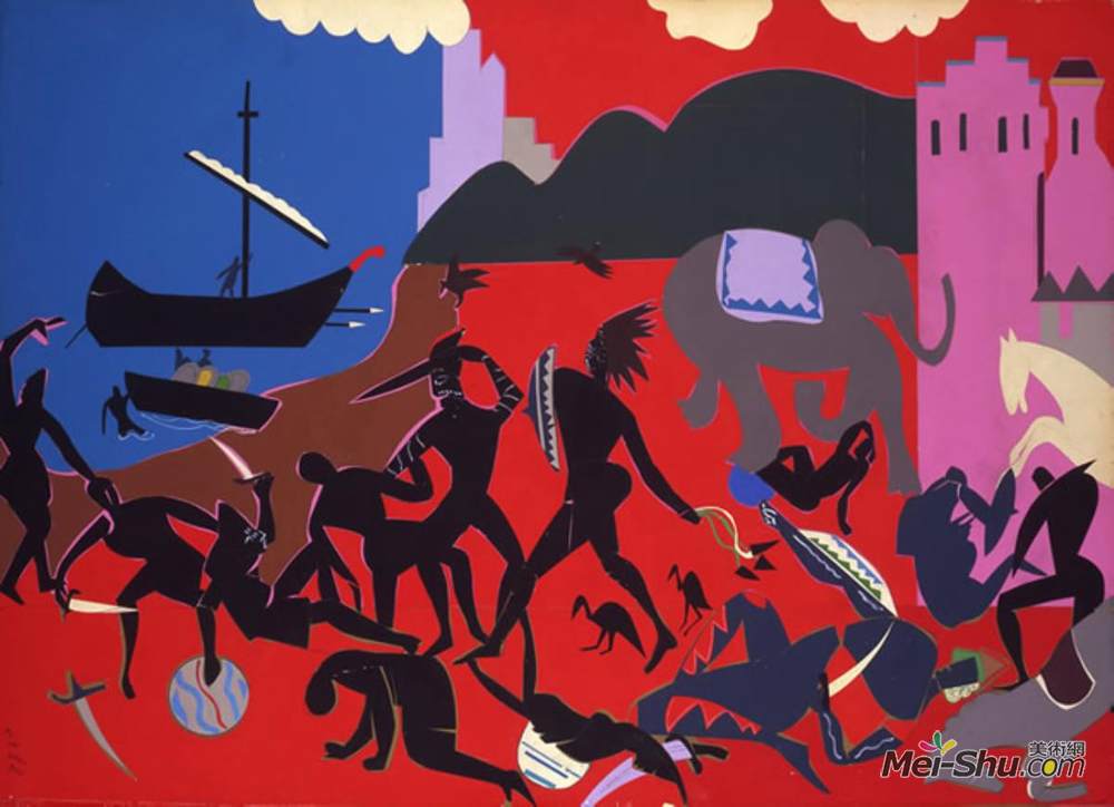 罗马勒·比尔登(Romare Bearden)高清作品《与蝉翼之战》