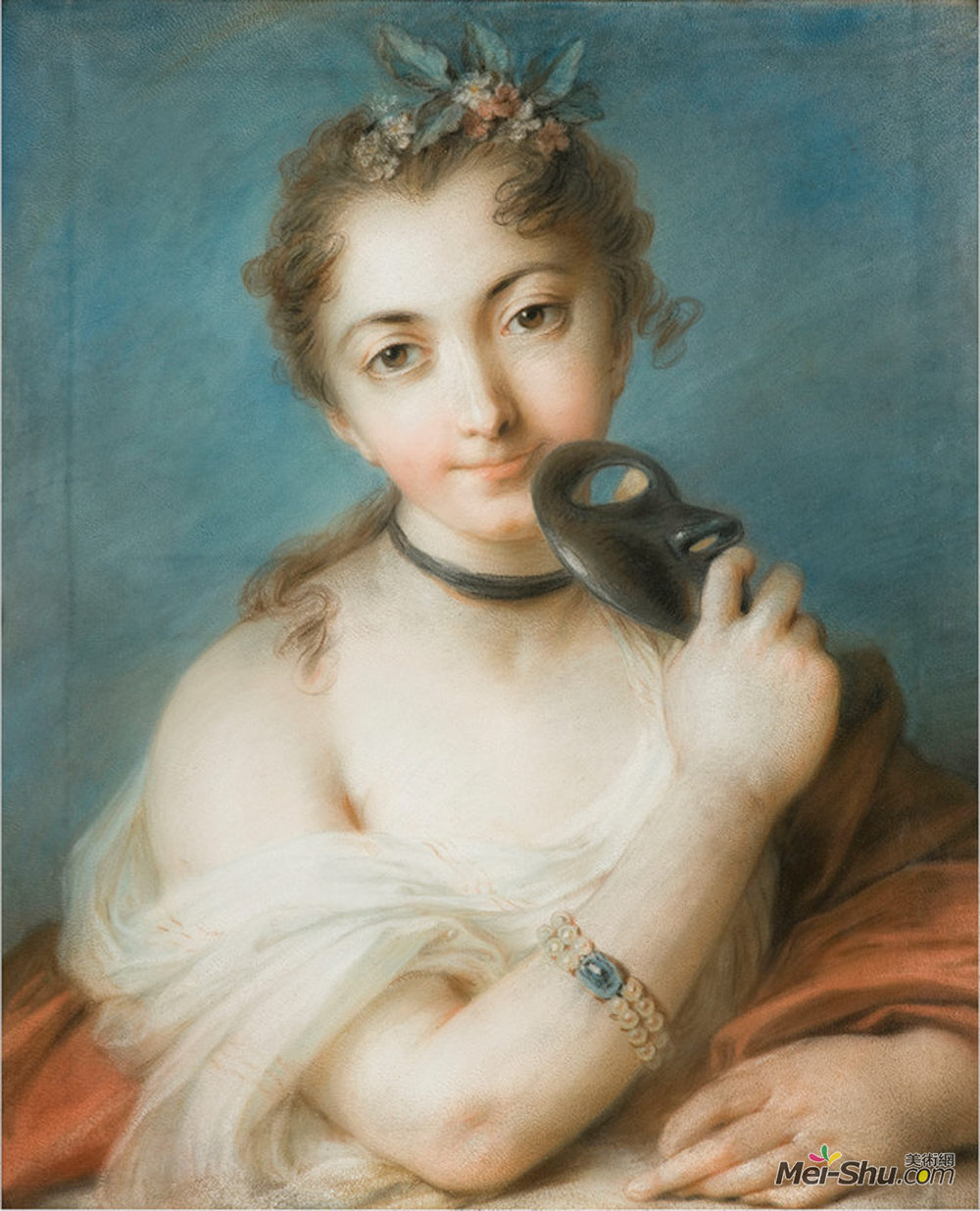 罗萨尔巴·卡列拉(Rosalba Carriera)高清作品《带面具的女性肖像》