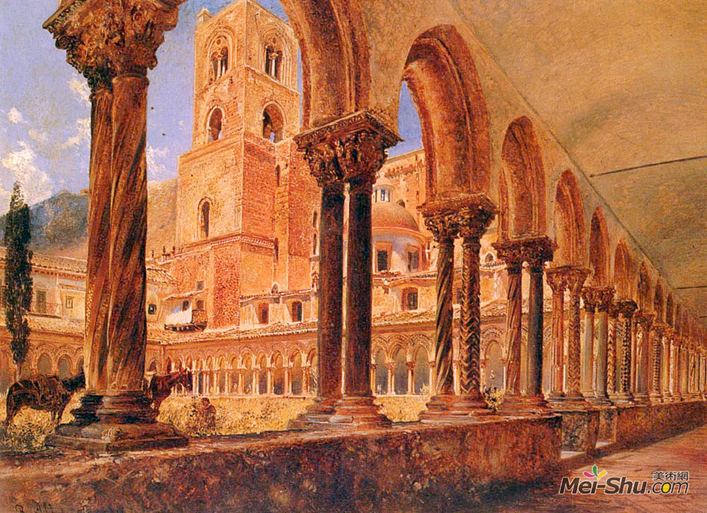 鲁道夫·冯阿尔特(Rudolf von Alt)高清作品《A View Of Monreale, Above Palermo》