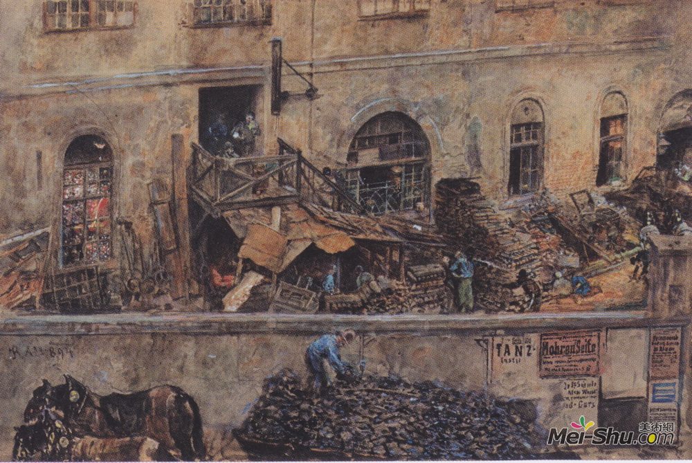 鲁道夫·冯阿尔特(Rudolf von Alt)高清作品《The iron foundry in Kitschelt Skodagasse in Vienna》