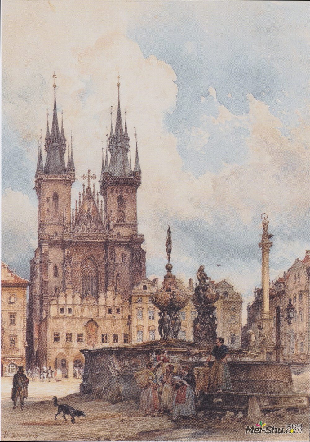 鲁道夫·冯阿尔特(Rudolf von Alt)高清作品《从布拉格教堂看老城区广场》