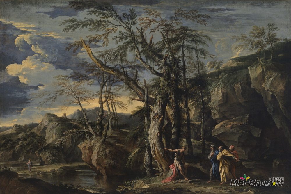 萨尔瓦托雷·罗莎(Salvator Rosa)高清作品《施洗圣约翰向门徒显露基督》
