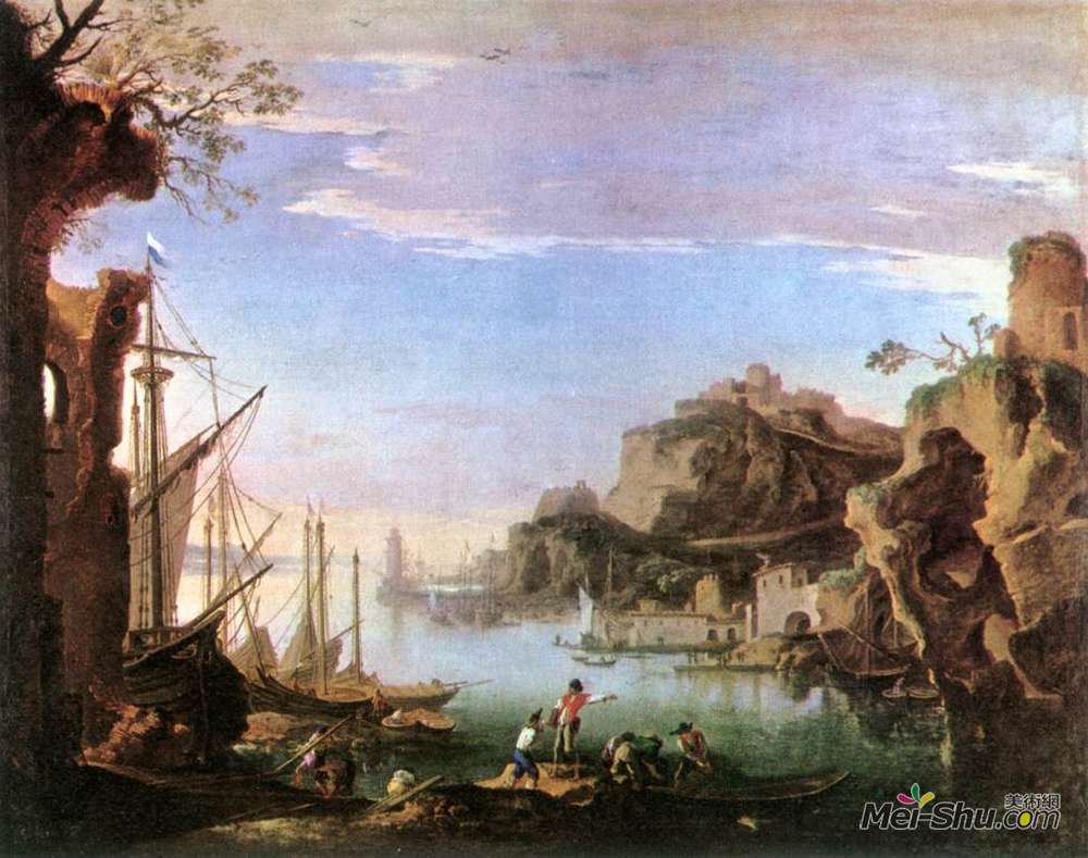 萨尔瓦托雷·罗莎(Salvator Rosa)高清作品《废墟中的港口》
