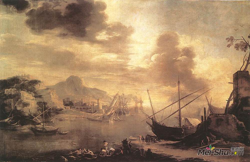 萨尔瓦托雷·罗莎(Salvator Rosa)高清作品《萨勒诺湾景观》