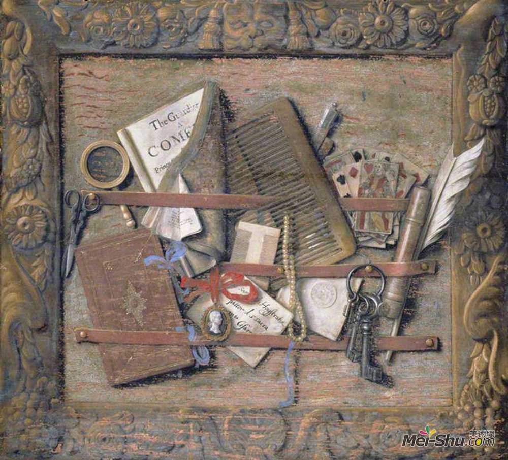 塞缪尔·德克斯兹·凡·霍赫斯特拉腾(Samuel Dirksz van Hoogstraten)高清作品《Trompe L'Oeil of a Framed Necessary Board》