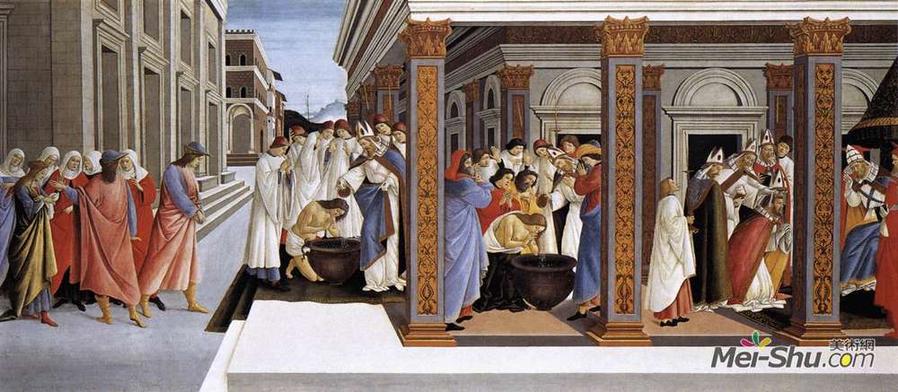 山德罗·波提切利(Sandro Botticelli)高清作品《圣泽诺比厄斯的洗礼与主教的任命》