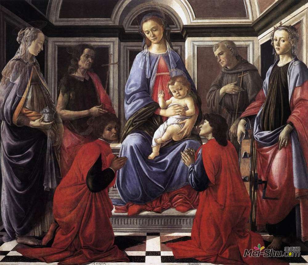 山德罗·波提切利(Sandro Botticelli)高清作品《麦当娜和六圣徒的孩子》