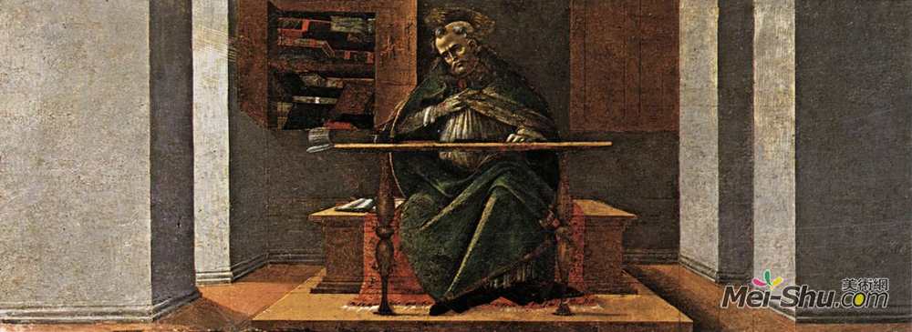 山德罗·波提切利(Sandro Botticelli)高清作品《St Augustine in his Study, predella panel from the Altarpiec》