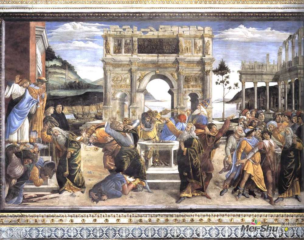 山德罗·波提切利(Sandro Botticelli)高清作品《可拉，大坍和亚比兰的惩罚》