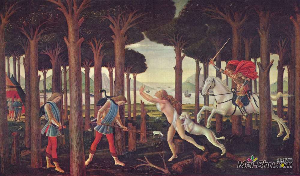 山德罗·波提切利(Sandro Botticelli)高清作品《The Story of Nastagio degli Onesti (I), from The Decameron,》