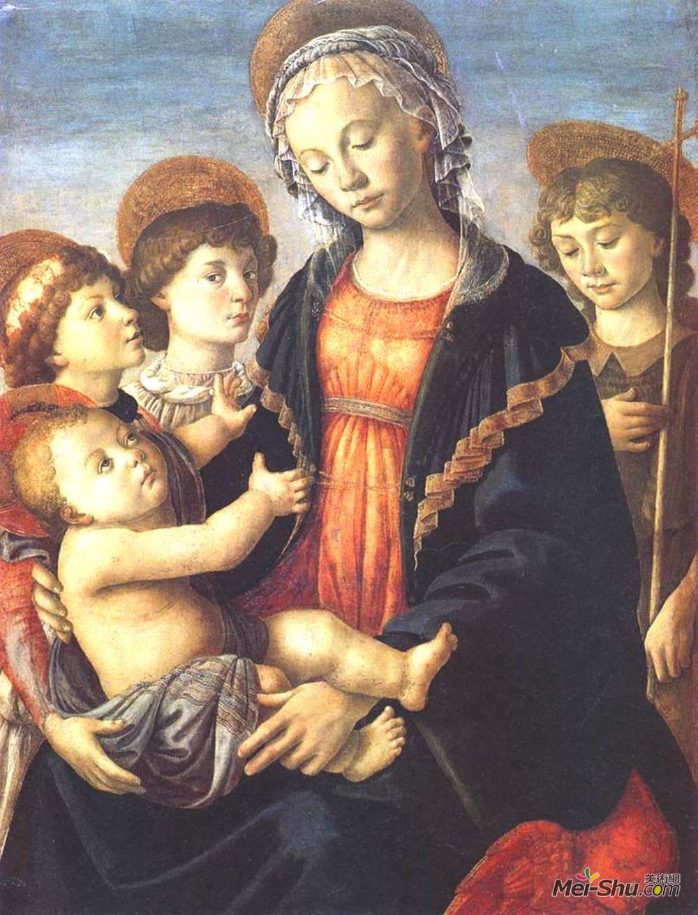 山德罗·波提切利(Sandro Botticelli)高清作品《有两个天使和圣约翰的童贞女》