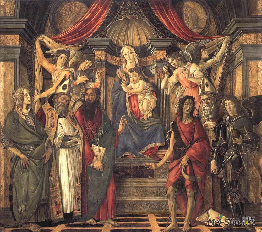 山德罗·波提切利(Sandro Botticelli)高清作品《圣巴恩祭坛圣女童子圣徒》