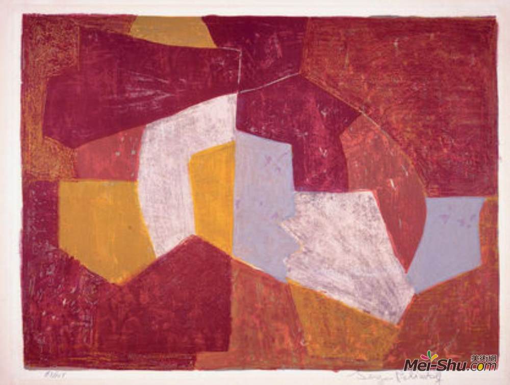 谢尔盖·波利雅科夫(Serge Poliakoff)高清作品《胭脂红棕色的组合物，黄色和灰色，》