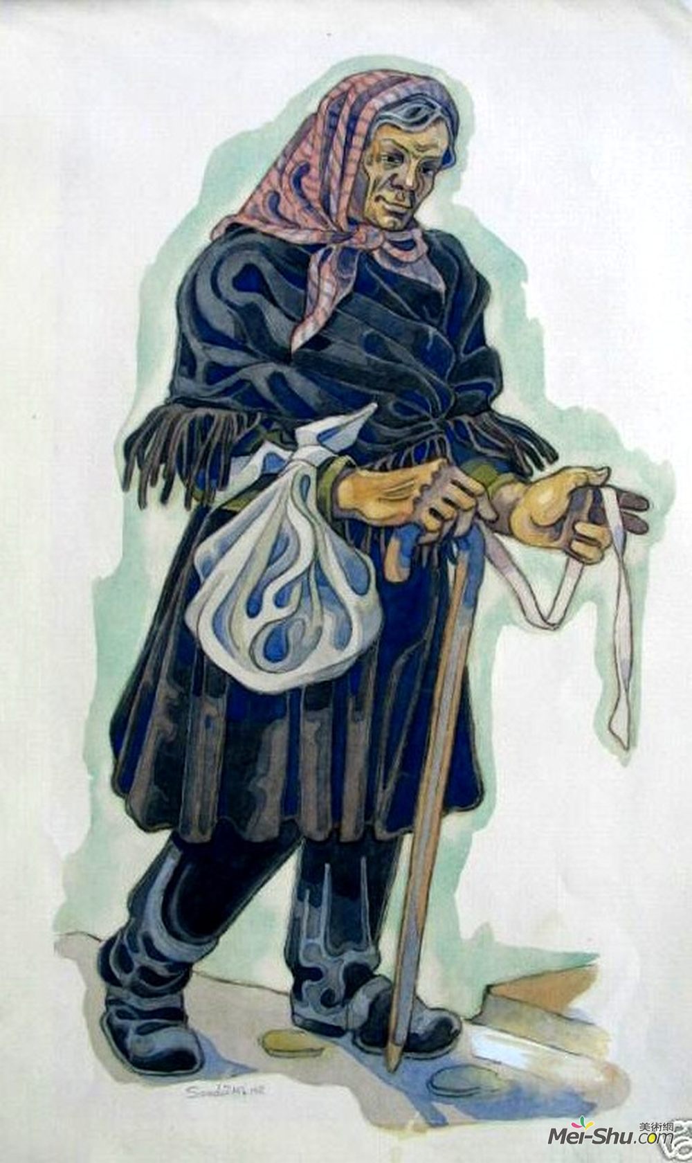 谢尔盖苏迪金(Serge Sudeikin)高清作品《Costume design for an old villager (probably for Balieff the》