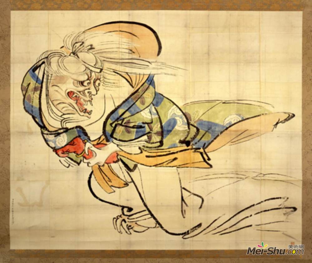 柴田是真(Shibata Zeshin)高清作品《茨城恶魔抓住她的手臂》