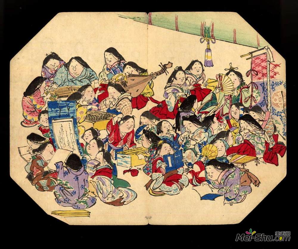 柴田是真(Shibata Zeshin)高清作品《女士们的滑稽动作》