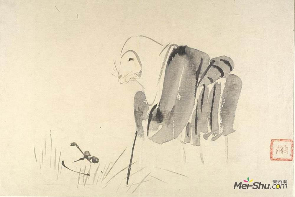 柴田是真(Shibata Zeshin)高清作品《作为僧侣的老鼠》