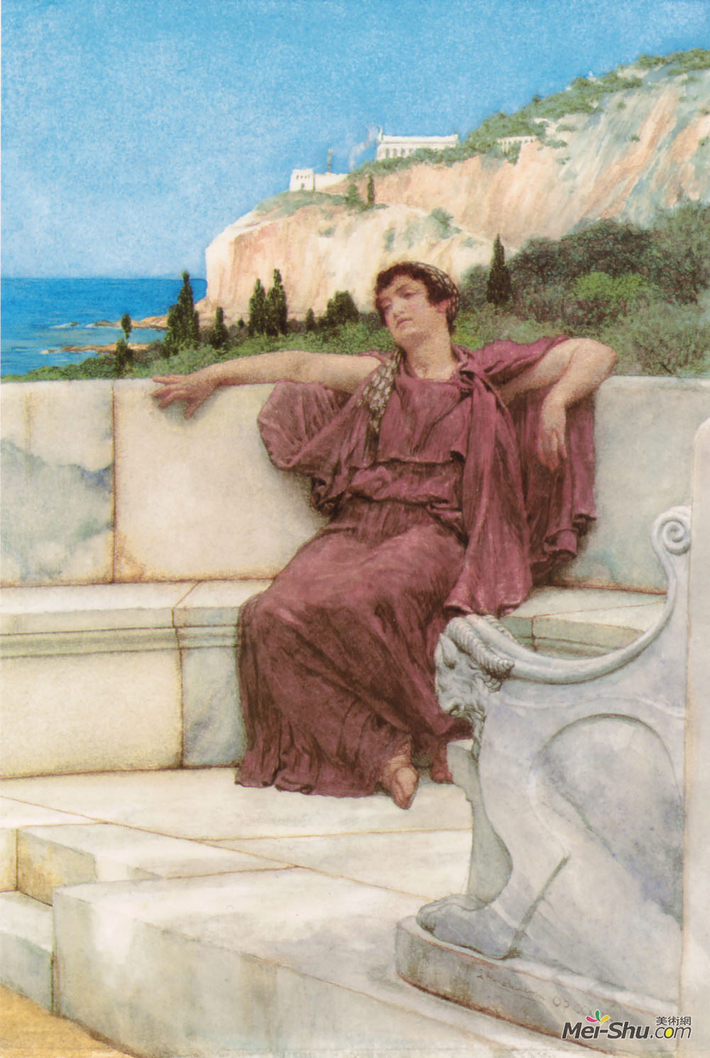 劳伦斯·阿尔玛-塔德玛(Sir Lawrence Alma-Tadema)高清作品《一个女性形象休息（甜蜜无所事事）》