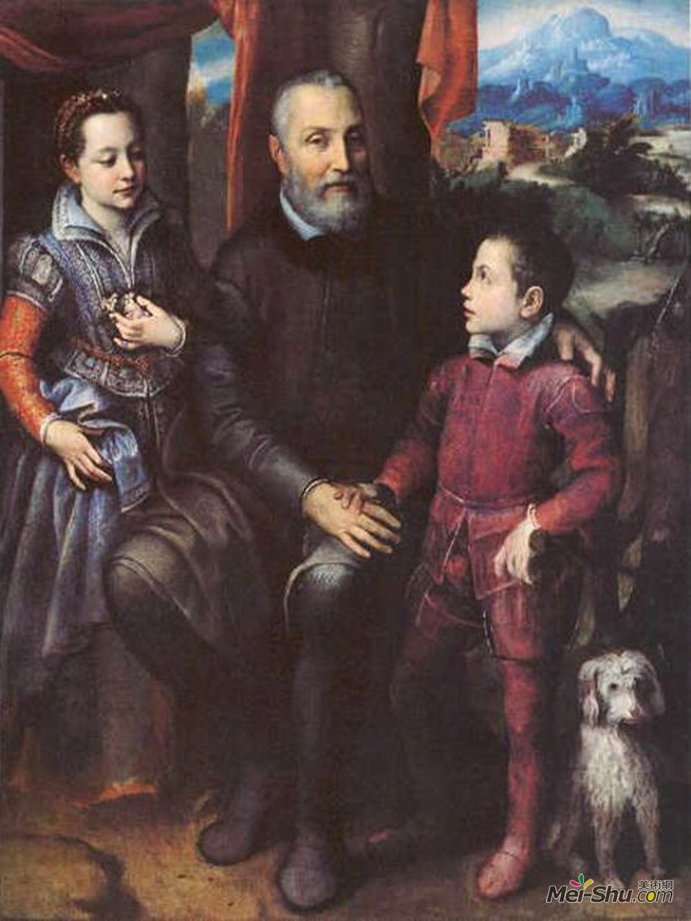 索福尼斯巴·安圭索拉(Sofonisba Anguissola)高清作品《Family Portrait, Minerva, Amilcare and Asdrubale Anguissola》