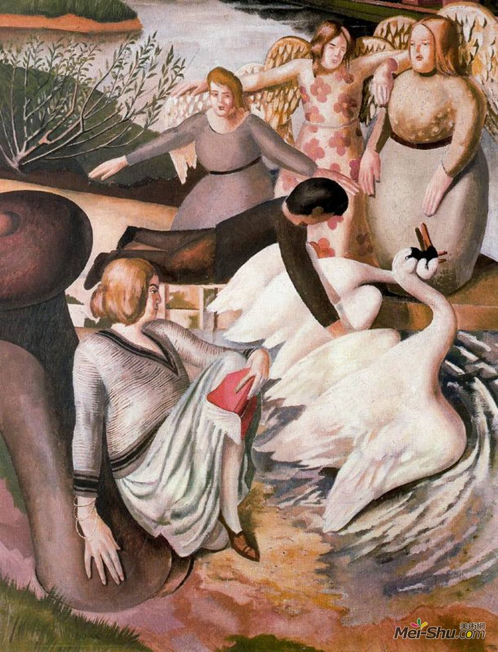 斯坦利·斯宾塞(Stanley Spencer)高清作品《分离战斗天鹅》