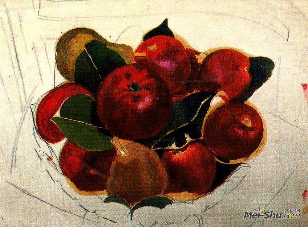 斯坦利·斯宾塞(Stanley Spencer)高清作品《苹果和梨放在椅子上》
