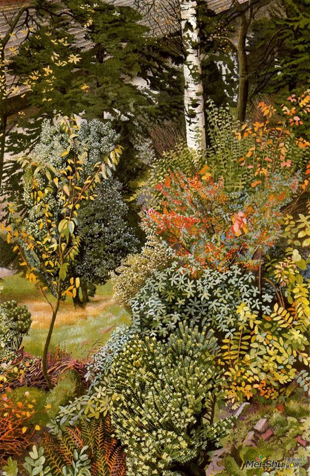 斯坦利·斯宾塞(Stanley Spencer)高清作品《花园的景色。格拉斯哥港。》