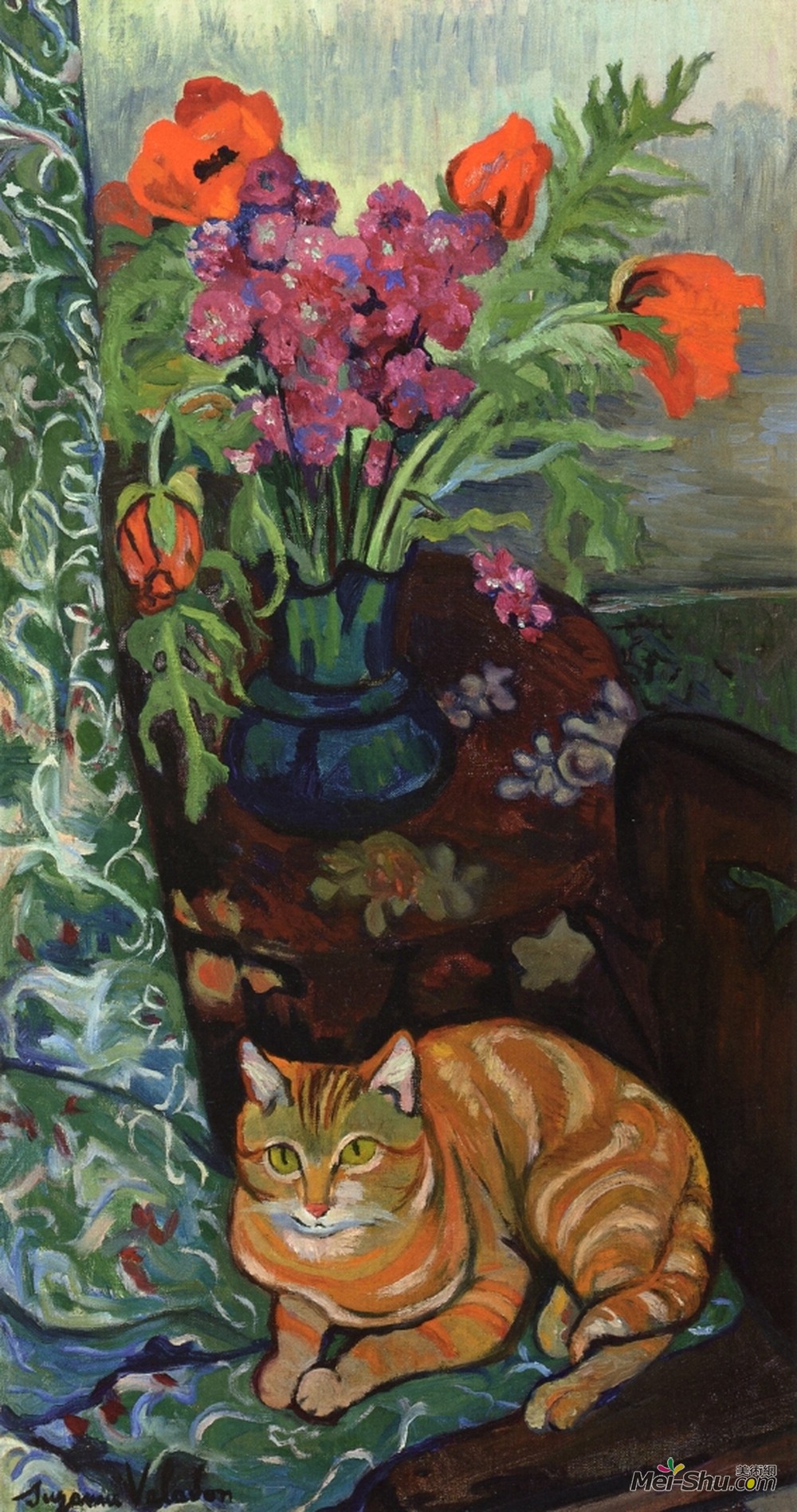 苏珊娜·瓦拉东(Suzanne Valadon)高清作品《花束与猫》