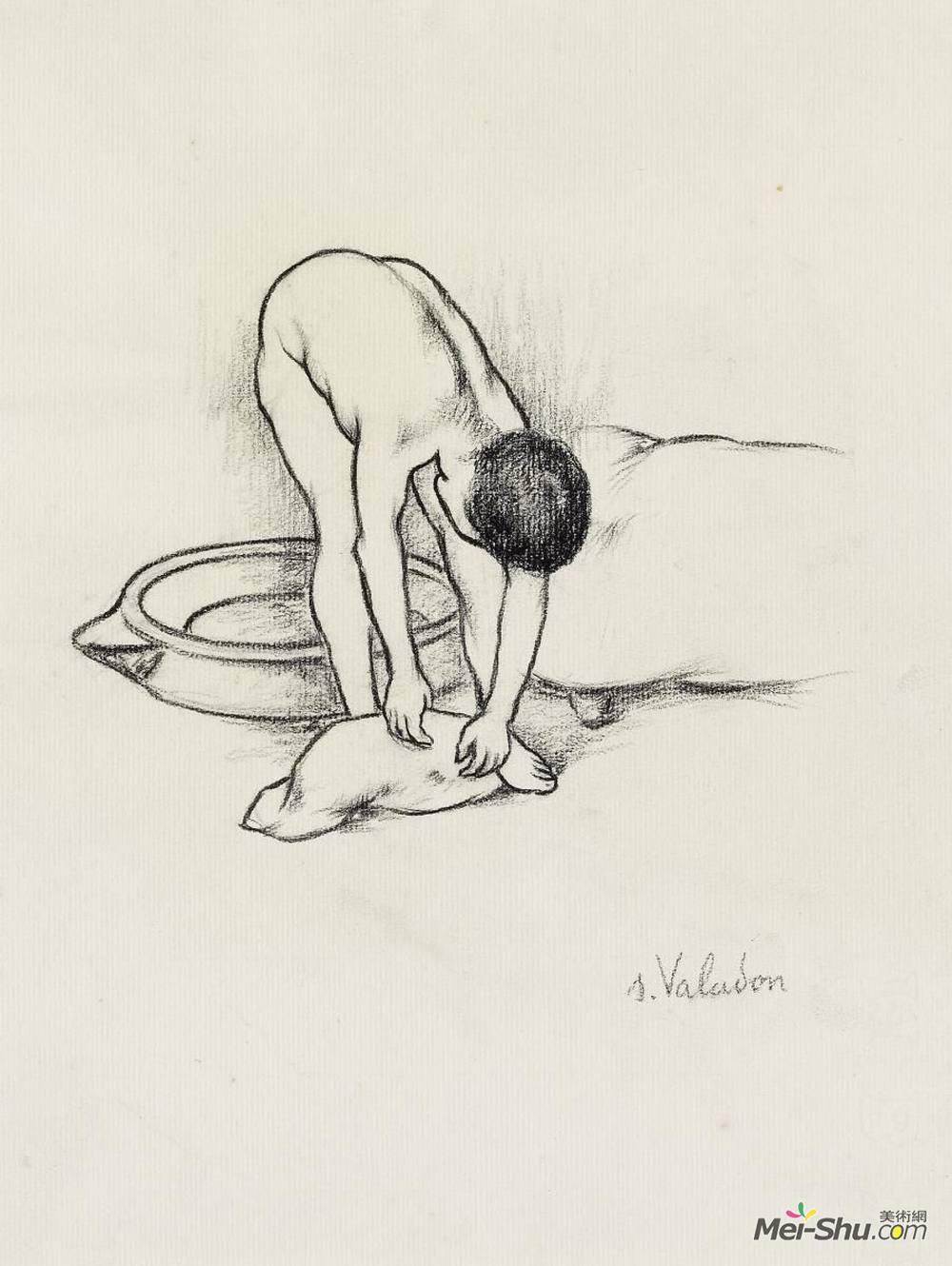 苏珊娜·瓦拉东(Suzanne Valadon)高清作品《女裸体，洗自己》