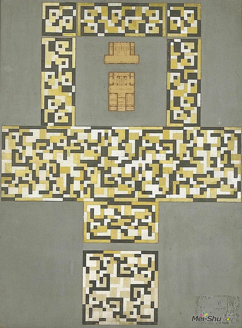 特奥·凡·杜斯伯格(Theo van Doesburg)高清作品《设计瓷砖地板和门厅》