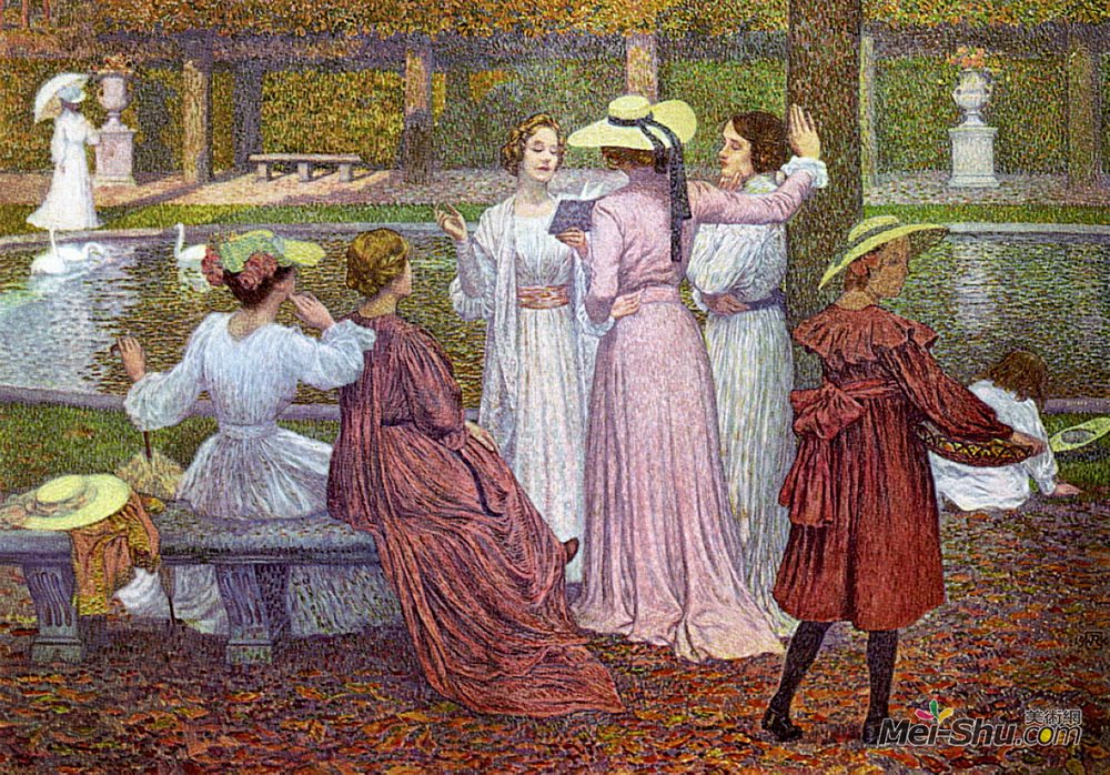 西奥·凡·莱西尔伯格(Theo van Rysselberghe)高清作品《花园里的阅读》