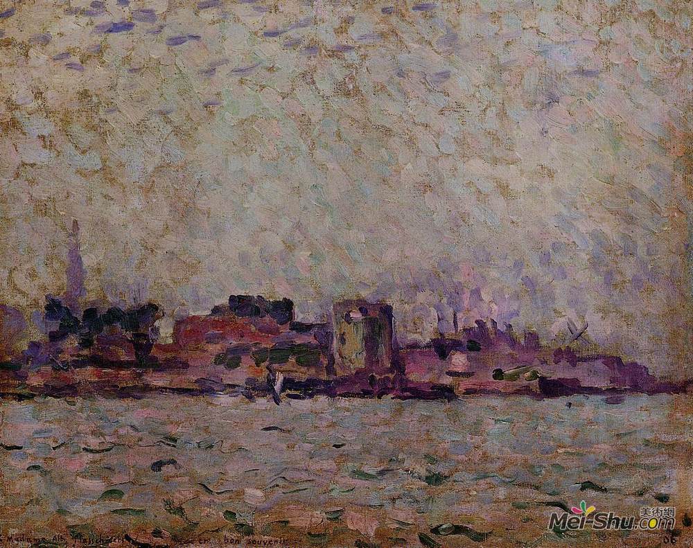 西奥·凡·莱西尔伯格(Theo van Rysselberghe)高清作品《荷兰韦尔港上空的晨雾》