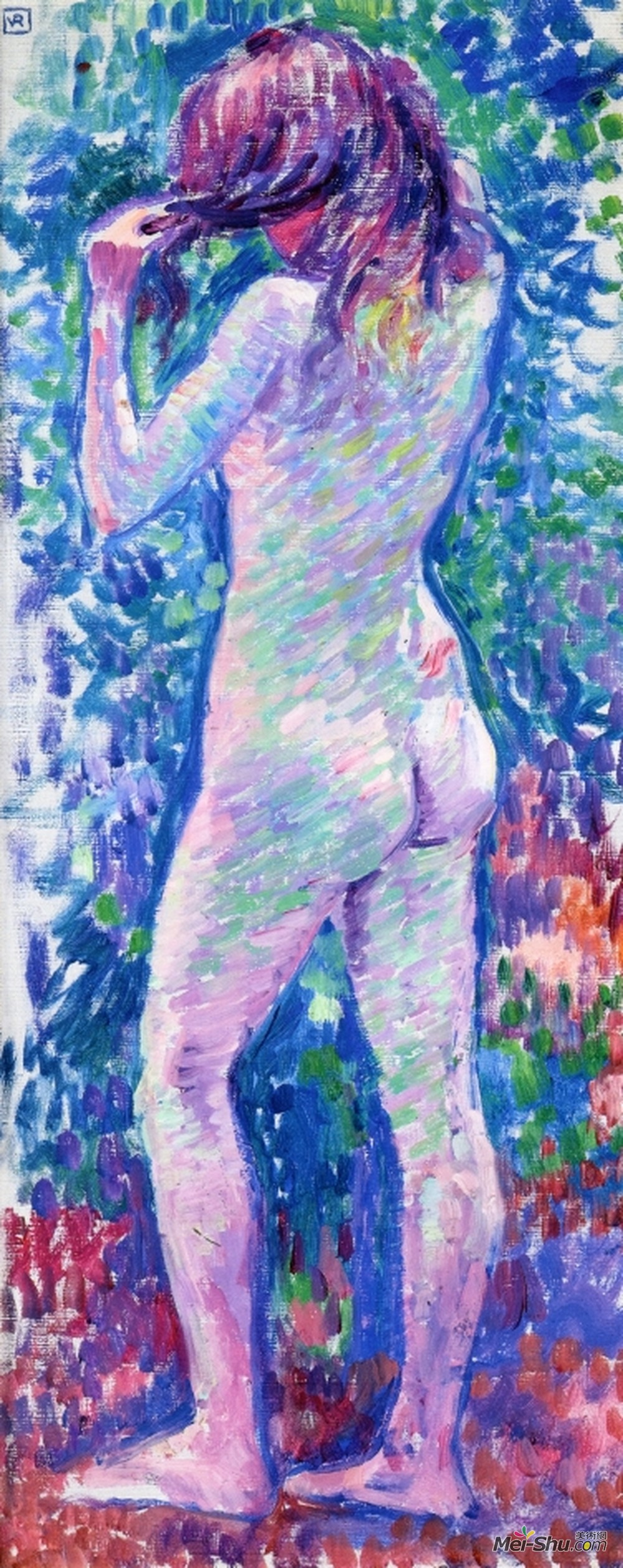 西奥·凡·莱西尔伯格(Theo van Rysselberghe)高清作品《裸体从后面的头发，固定在这里》