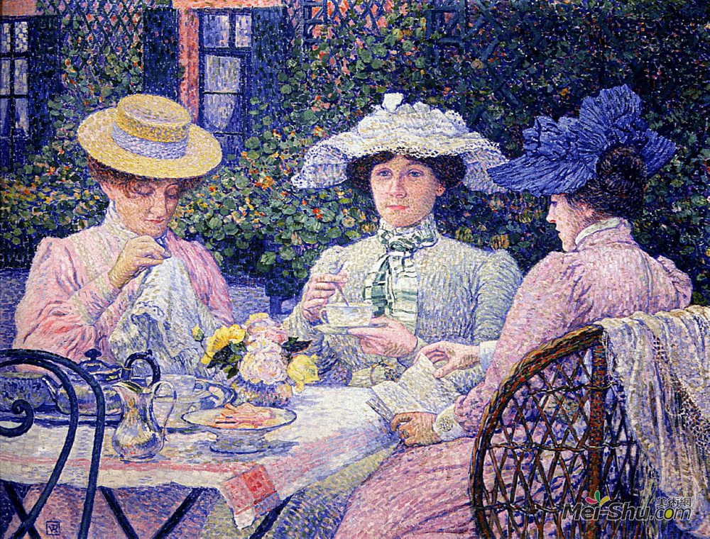 西奥·凡·莱西尔伯格(Theo van Rysselberghe)高清作品《夏日午后（花园里的茶）》