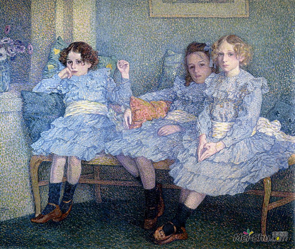 西奥·凡·莱西尔伯格(Theo van Rysselberghe)高清作品《三个穿蓝色衣服的孩子》