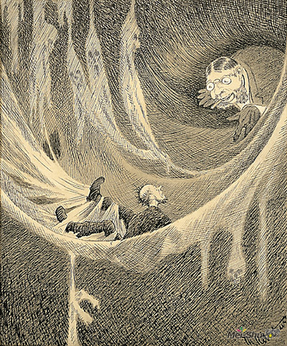 蒂奥多·吉特尔森(Theodor Severin Kittelsen)高清作品《在蜘蛛网上》