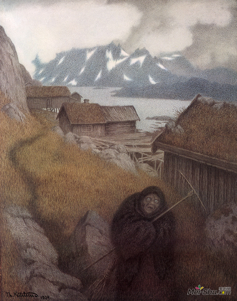 蒂奥多·吉特尔森(Theodor Severin Kittelsen)高清作品《她正穿过乡间。》