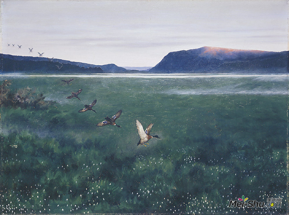 蒂奥多·吉特尔森(Theodor Severin Kittelsen)高清作品《12只野鸭12村民》