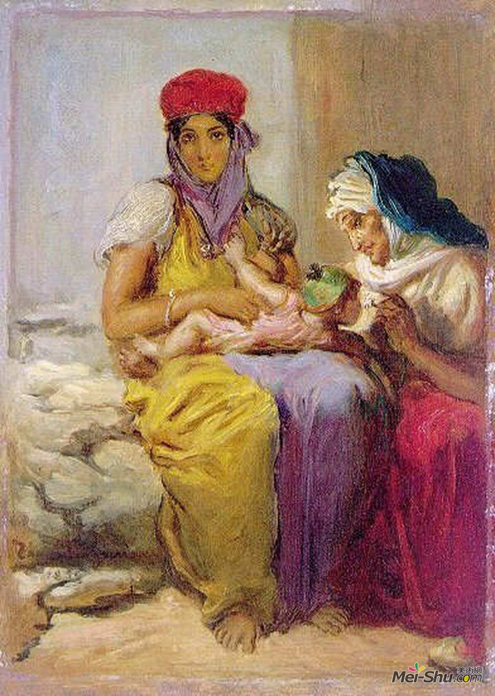 狄奥多·夏塞希奥(Theodore Chasseriau)高清作品《年轻的摩尔女人抚养她的孩子》