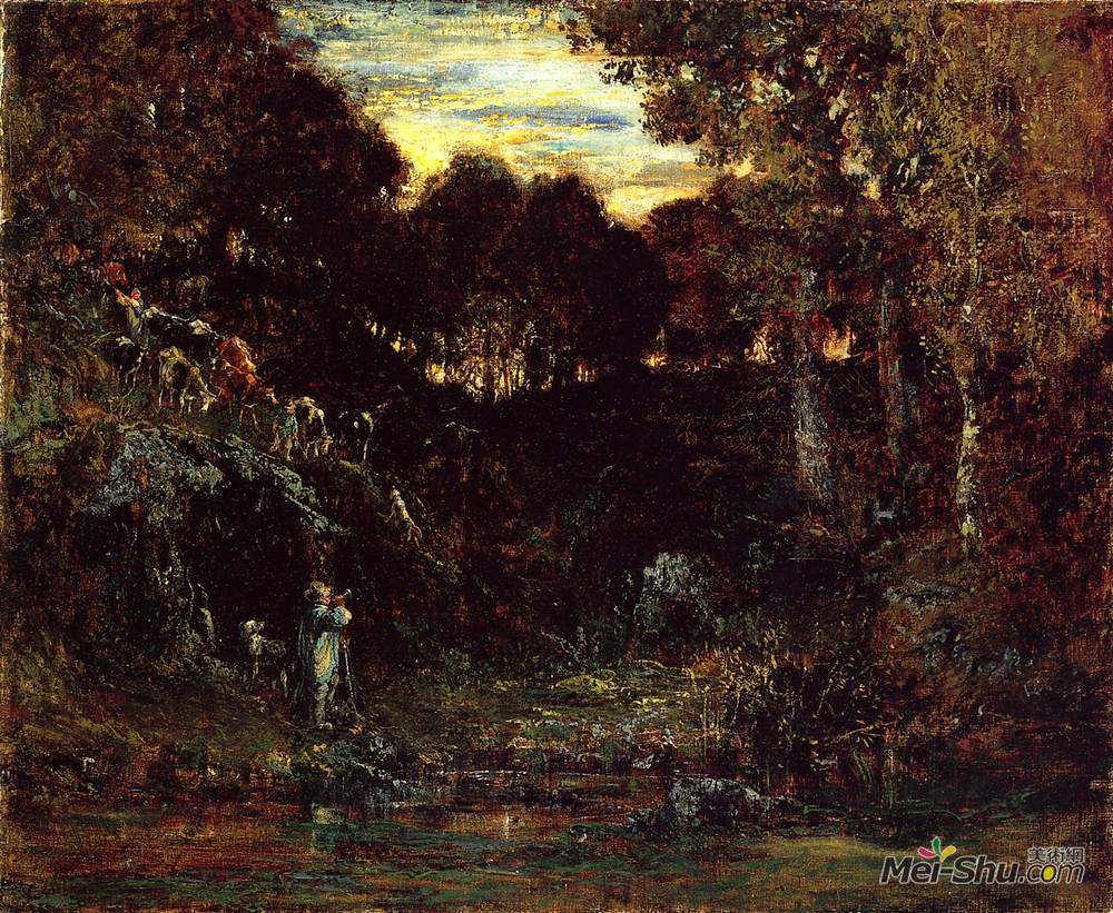 西奥多·卢索(Theodore Rousseau)高清作品《从山腰归来的母牛》