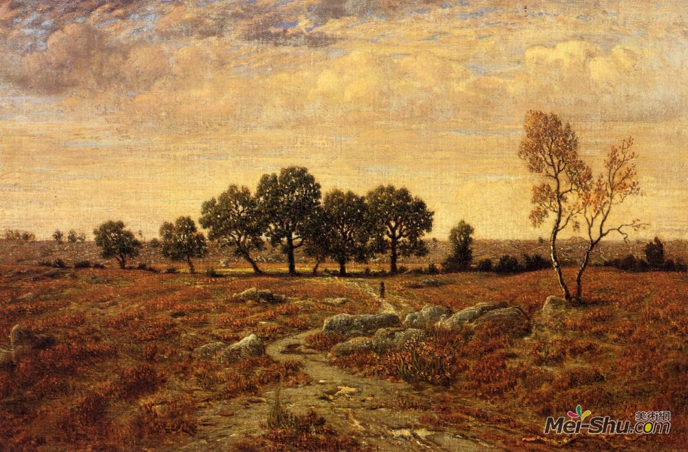 西奥多·卢索(Theodore Rousseau)高清作品《峡湾的荒地，枫丹白露森林》