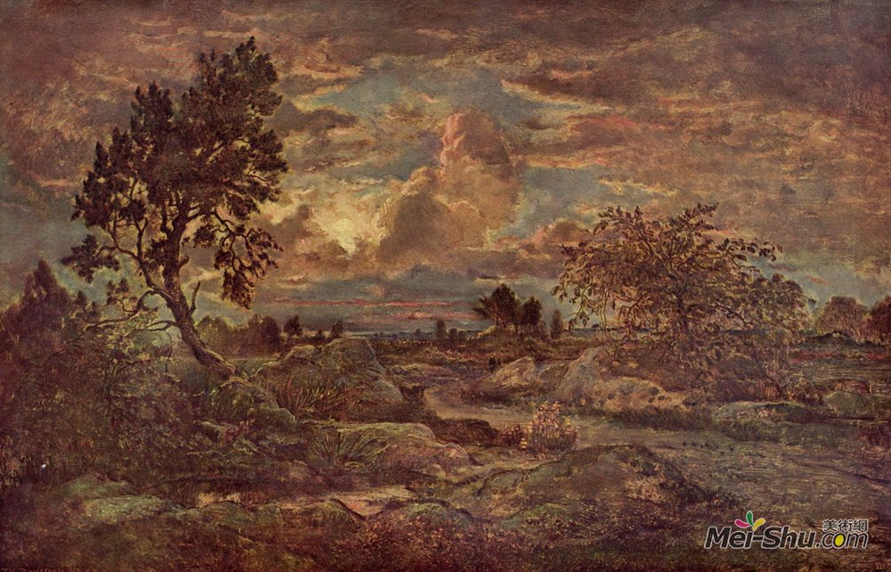西奥多·卢索(Theodore Rousseau)高清作品《阿尔邦的日落》
