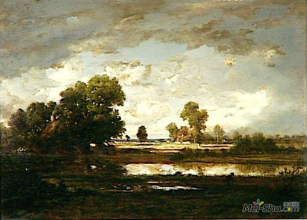 西奥多·卢索(Theodore Rousseau)高清作品《池塘，暴风雨的天空》