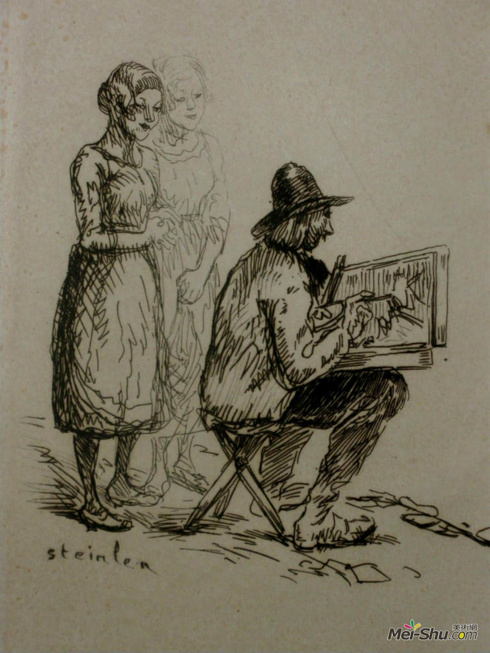 索菲尔·史坦林(Theophile Steinlen)高清作品《艺术家绘画》