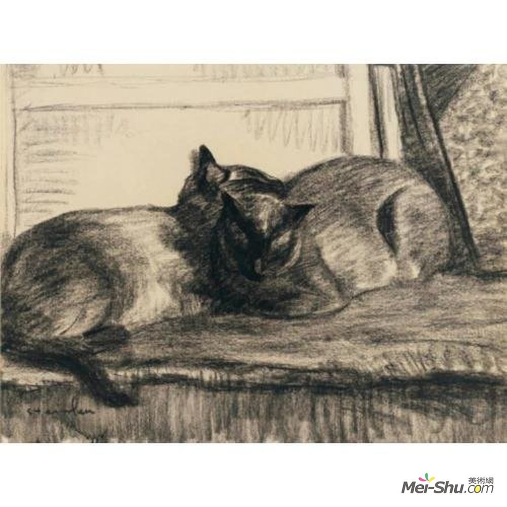 索菲尔·史坦林(Theophile Steinlen)高清作品《睡在工作室里的猫》