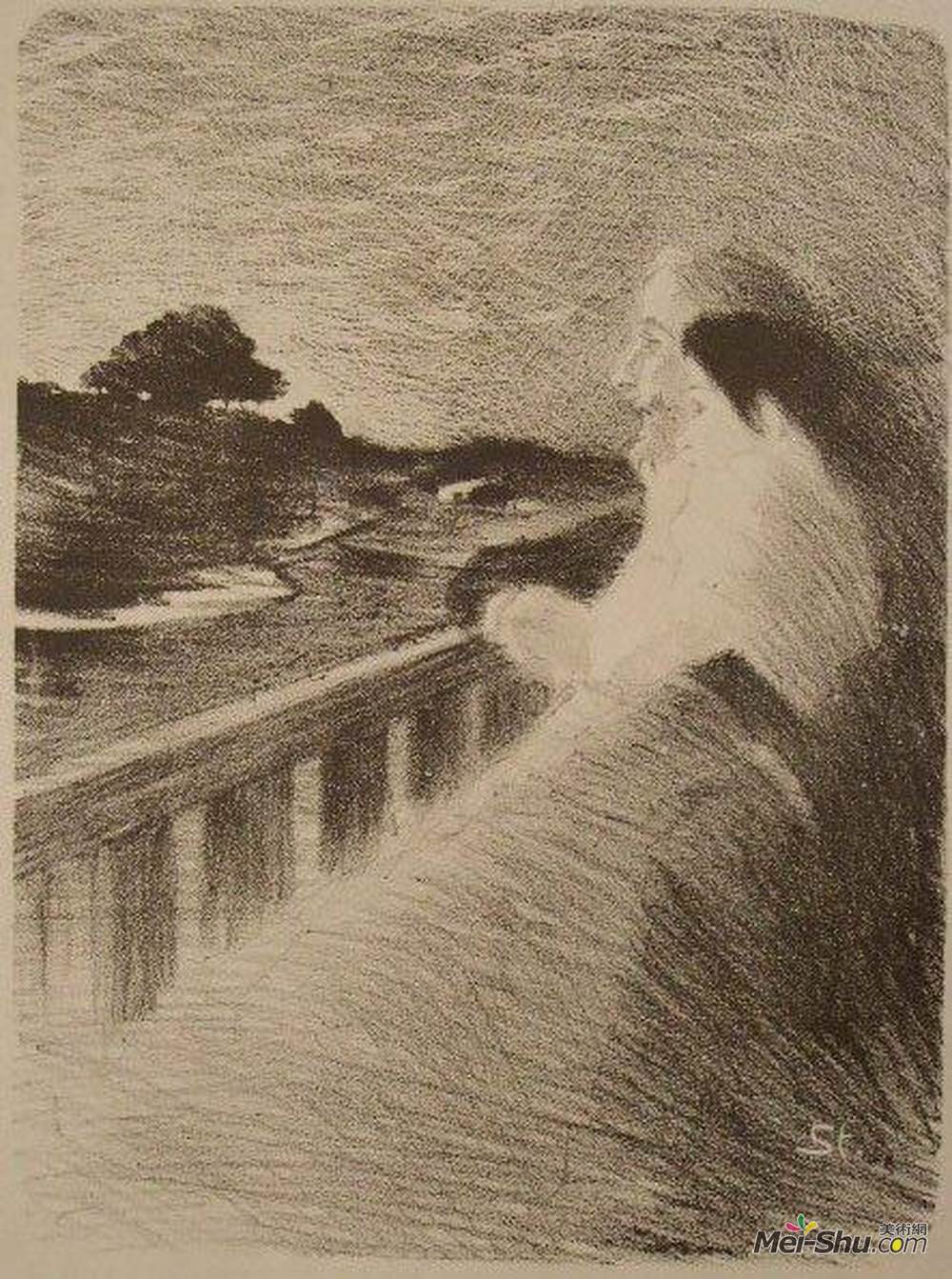 索菲尔·史坦林(Theophile Steinlen)高清作品《坐在阳台上的夫妇》