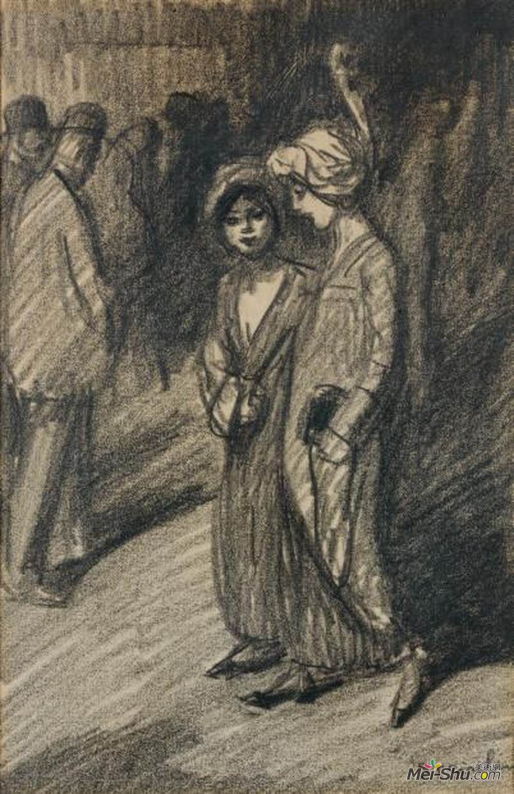 索菲尔·史坦林(Theophile Steinlen)高清作品《两个女孩走》