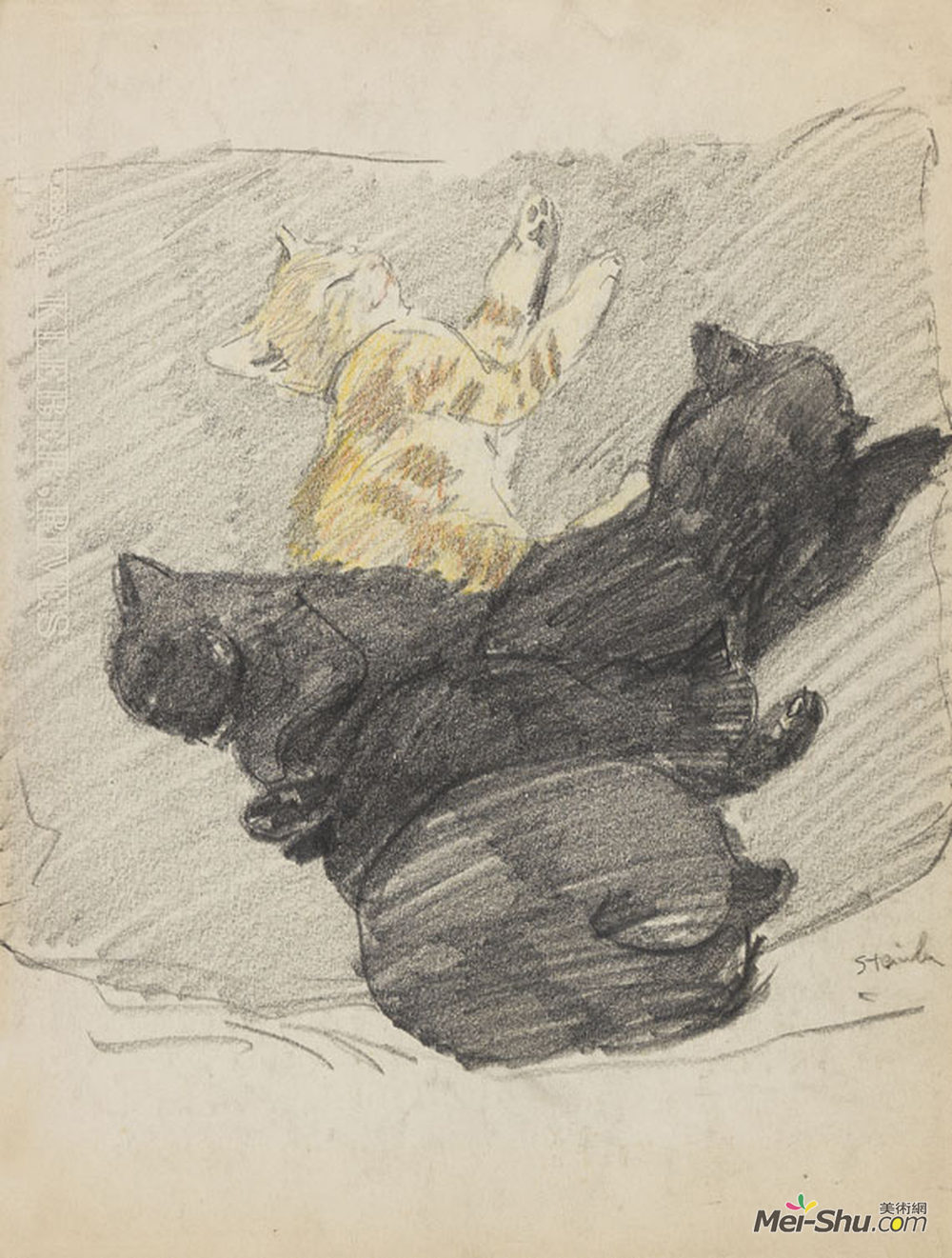 索菲尔·史坦林(Theophile Steinlen)高清作品《五只沉睡的猫》