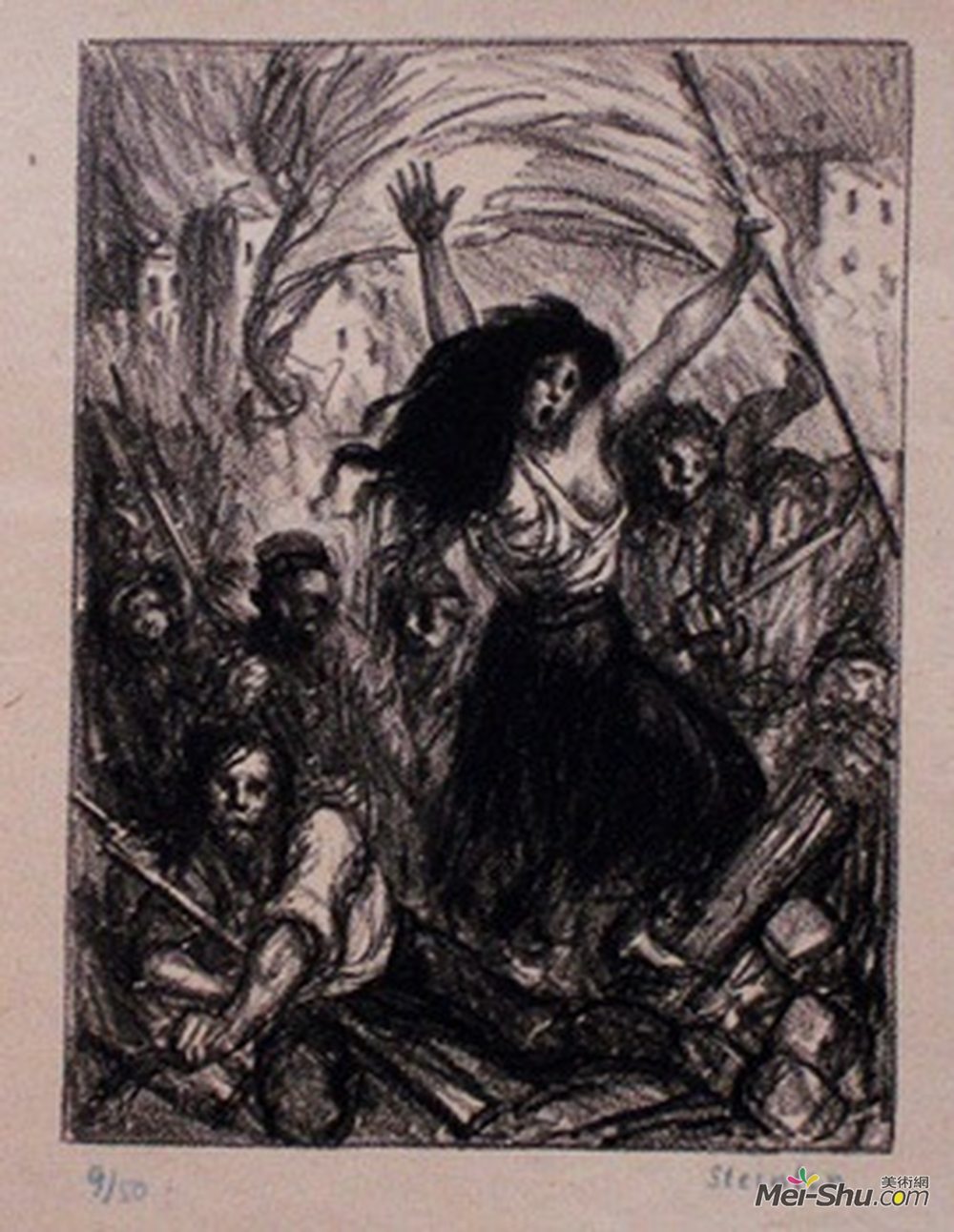索菲尔·史坦林(Theophile Steinlen)高清作品《路障》
