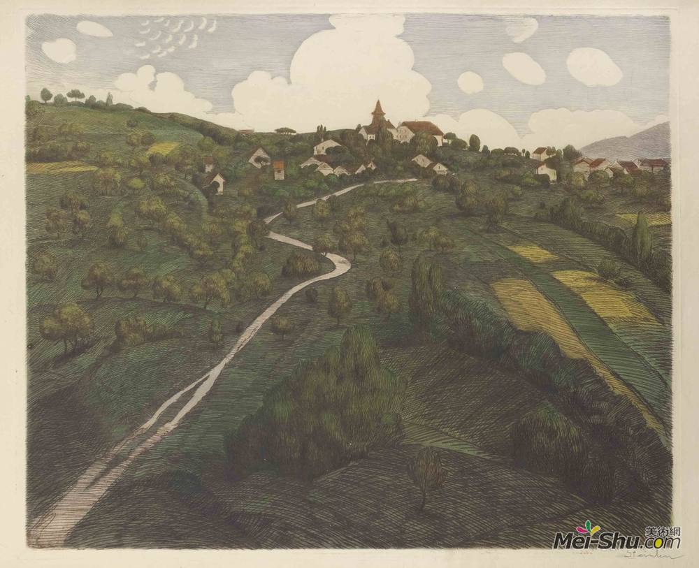 索菲尔·史坦林(Theophile Steinlen)高清作品《洛桑附近贝尔蒙特风景》