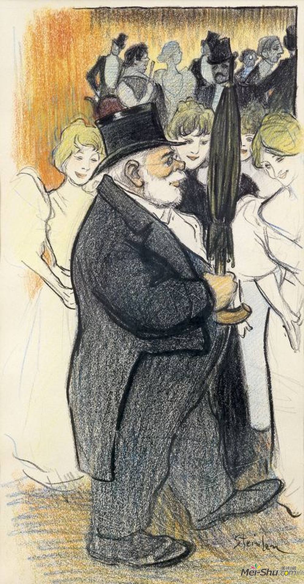 索菲尔·史坦林(Theophile Steinlen)高清作品《带伞的人》